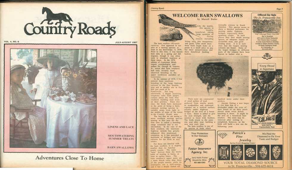 Country Roads 1987 Cover and page 1 of barn swallows story