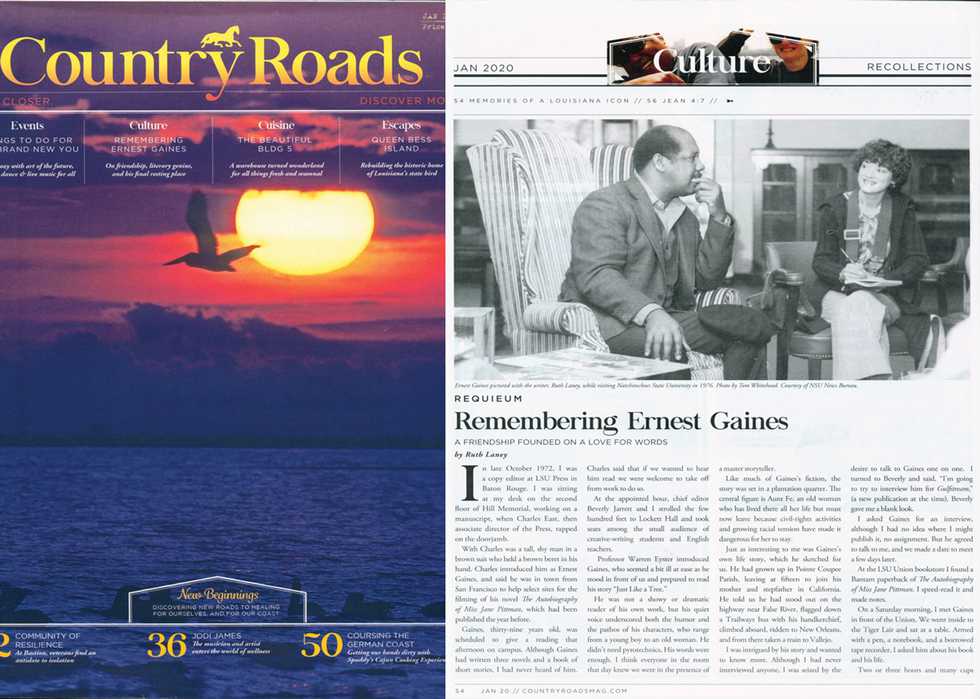 Country Roads 2020 January Cover and Story on Ernest Gaines and Ruth Laney
