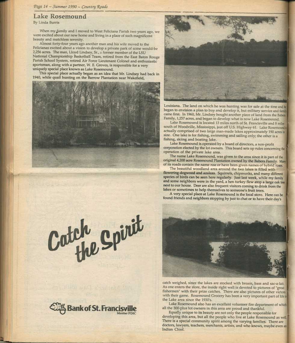 "Lake Rosemound," published in the Summer 1990 issue of Country Roads.