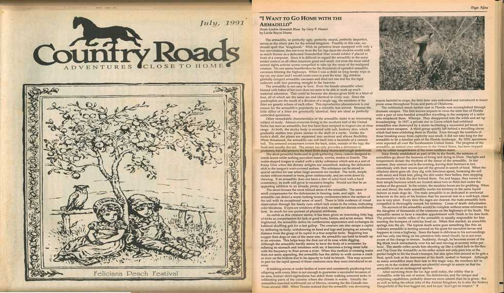 Country Roads July 1991 cover and armadillo story