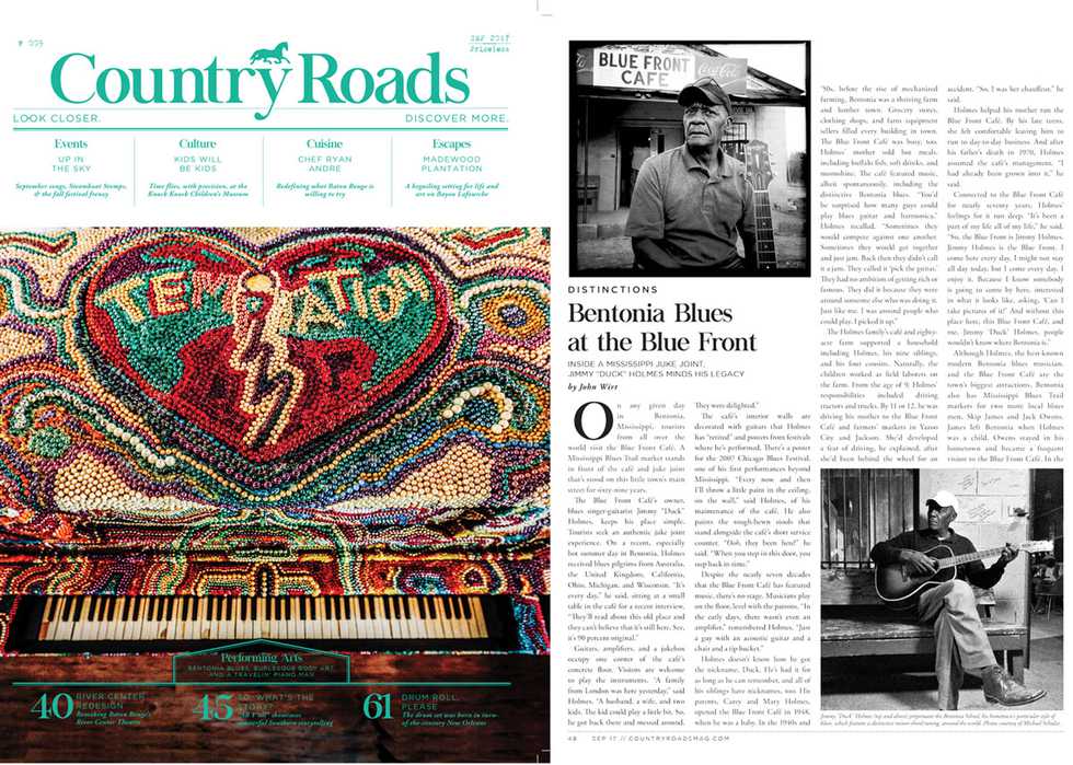 Country Roads September 2017 Cover and Story about Jimmy "Duck" Holmes' Blue Front Cafe
