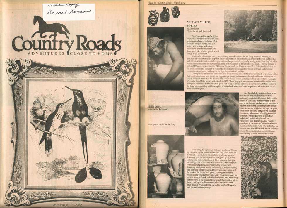 Spring 1992 issue of Country Roads and Michael Miller story page 1
