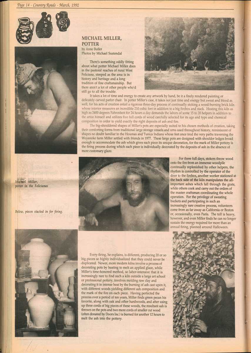 "Michael Miller, Potter," page 1,  published in the spring 1992 issue of Country Roads.