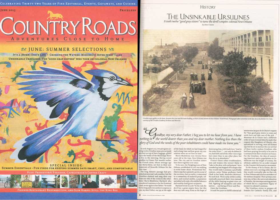 Country Roads June 2015 Cover and Story on the New Orleans Ursulines
