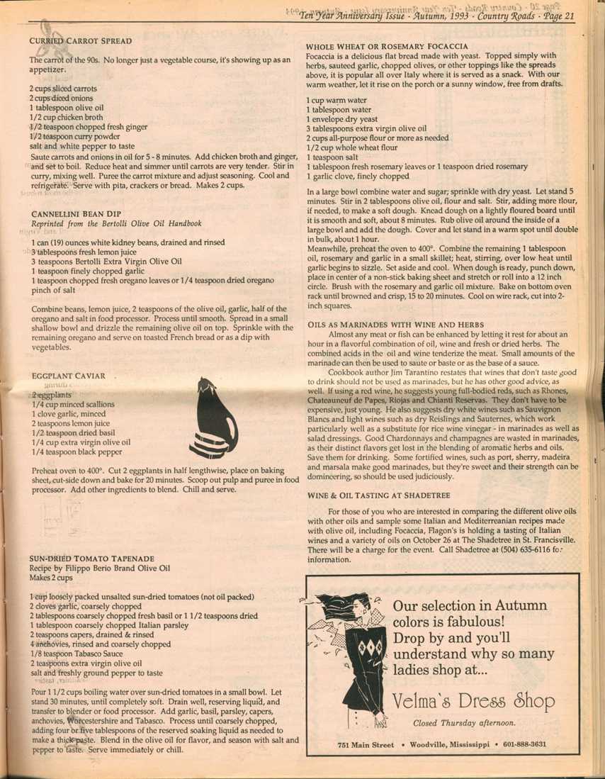 "Olive Oil," page 2,  published in Country Roads' autumn 1993 issue