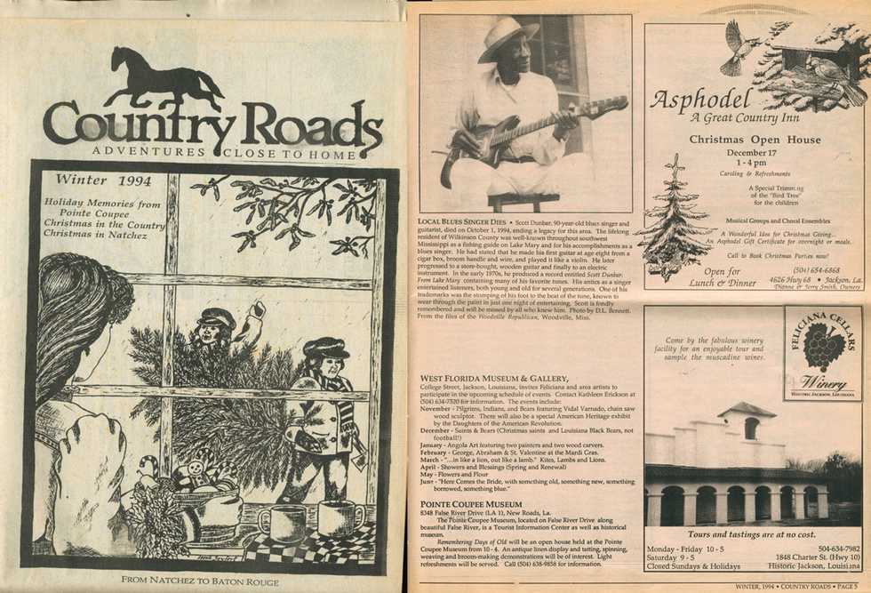 Country Roads Winter 1994 cover and Scott Dunbar obituary