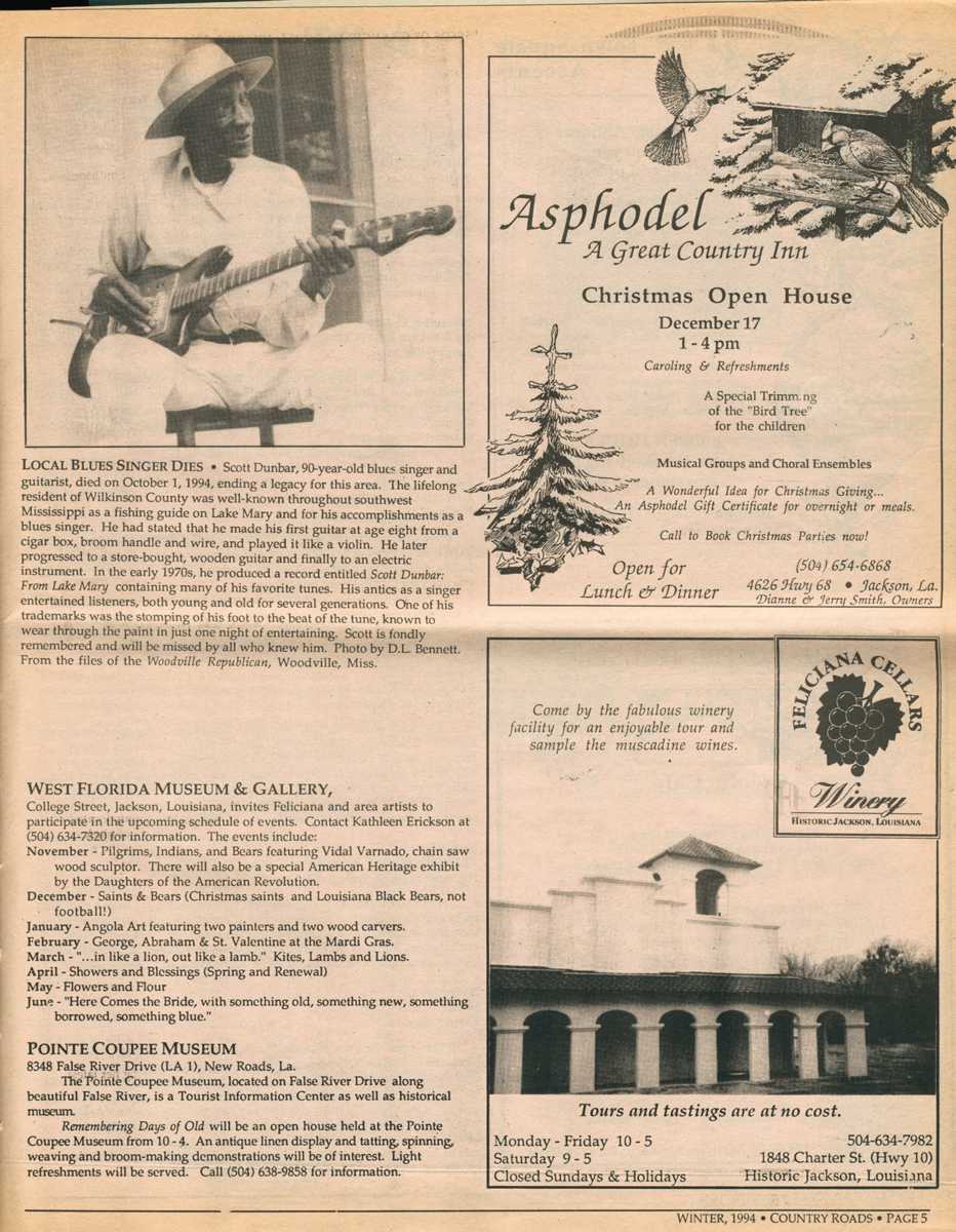Scott Dunbar Obituary, published in Country Roads's Winter 1994 issue.
