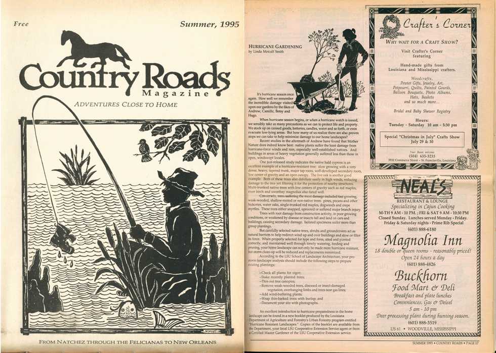 Country Roads Summer 1995 cover and "Hurricane Gardening" story.
