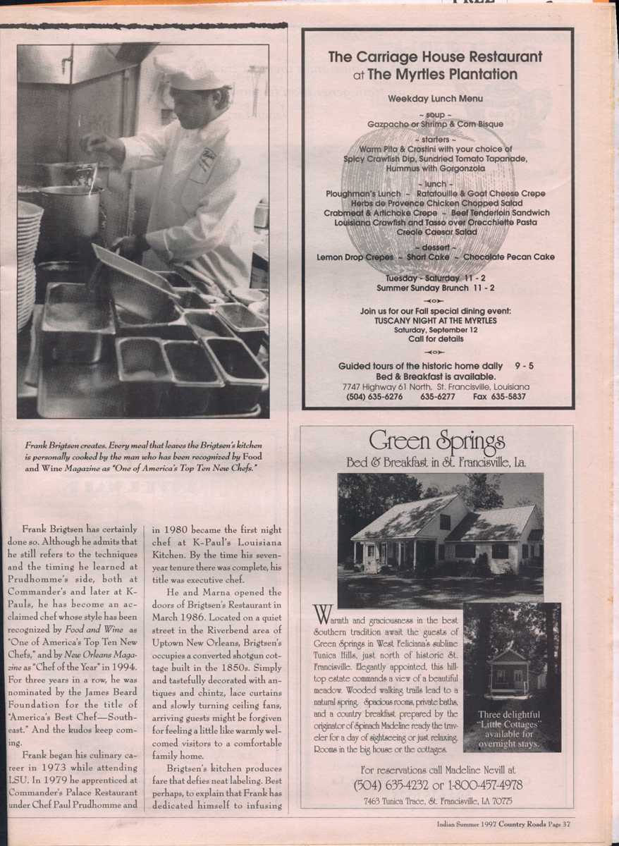 "Brigtsen's," published in the Summer 1997 issue of Country Roads, page 2