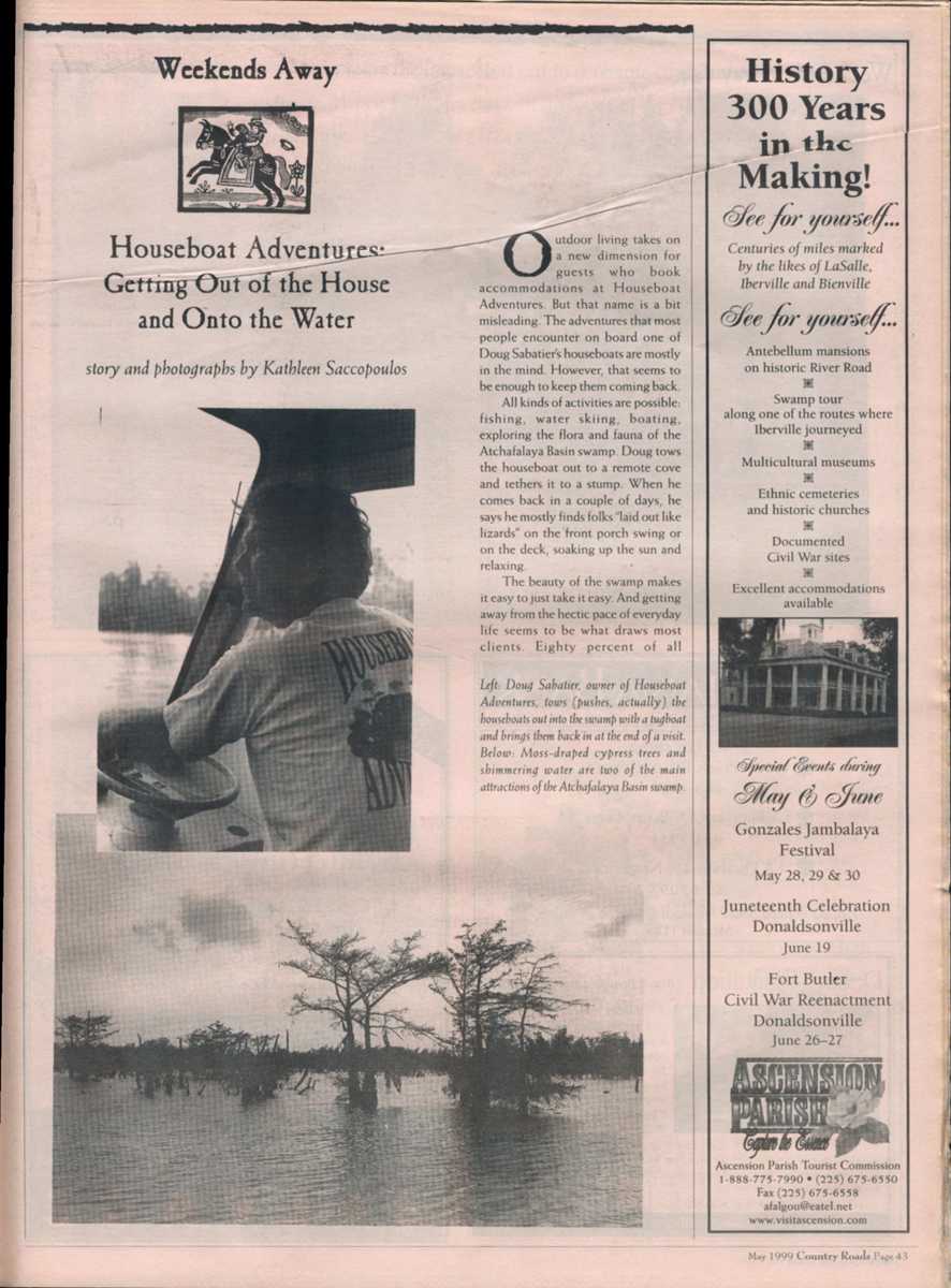 "Houseboats," published in the May 1999 issue of Country Roads, page 1