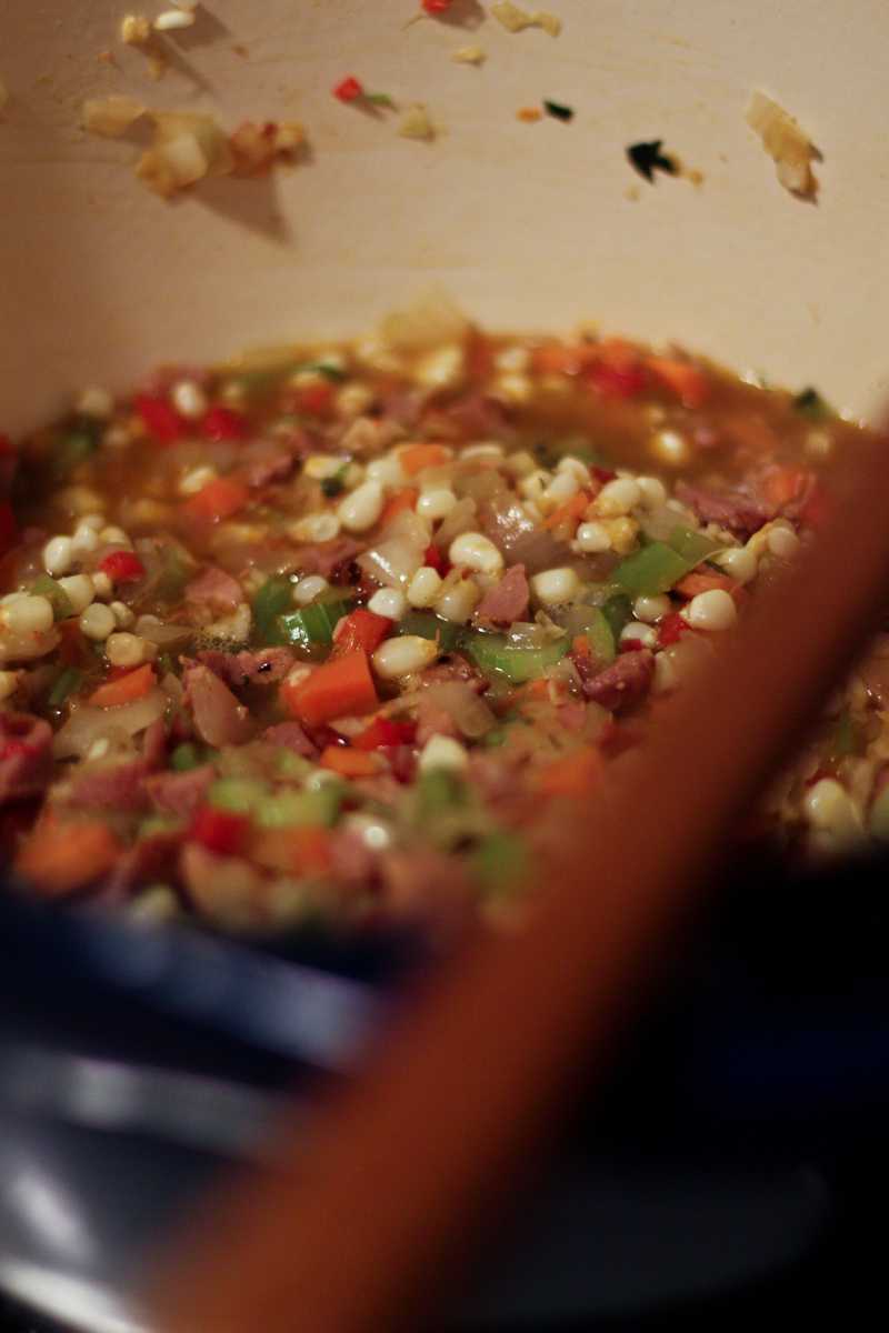 creole crawfish and tasso chowder - simmering in pot.jpg
